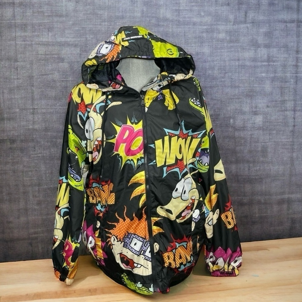 Nickelodeon Rugrats & Rocko Mash Print Windbreaker Jacket Kids M 10/12 NWT - Picture 2 of 11